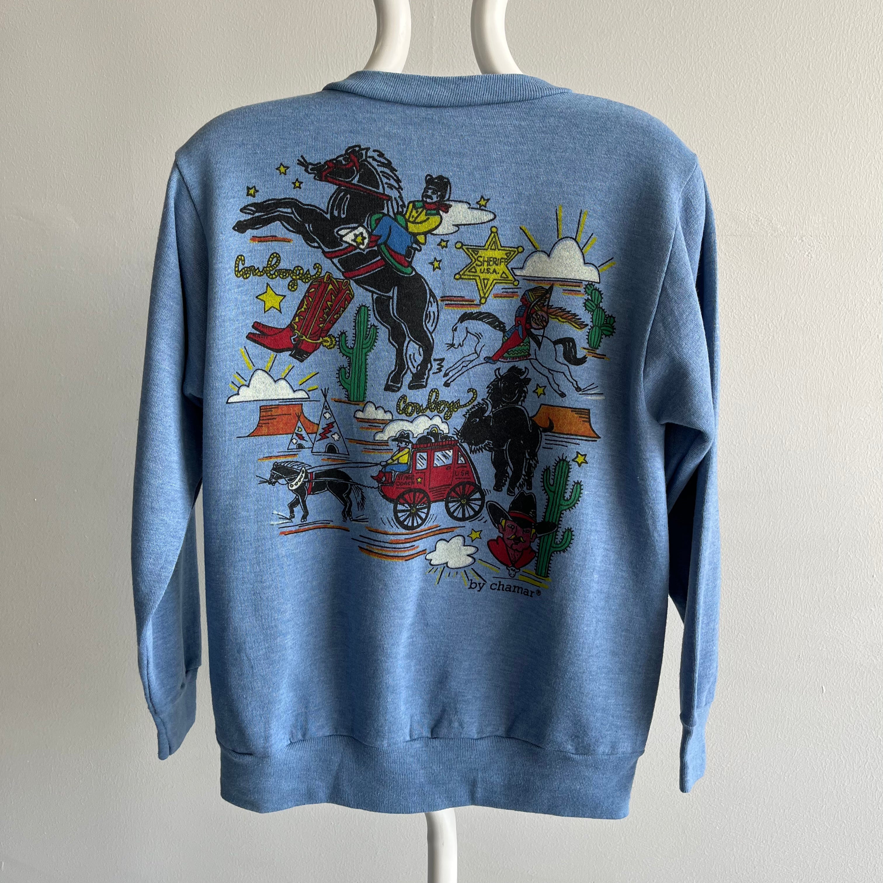 1980s Cowboy V-Neck Sweatshirt - NEVER WORN