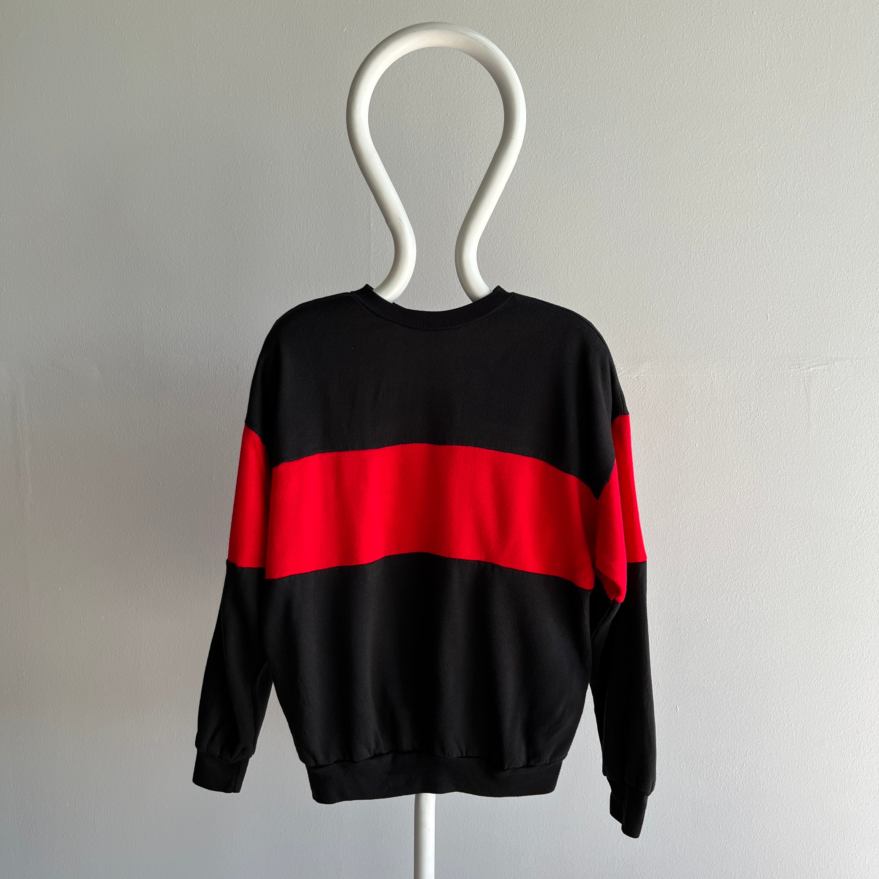 1970s Red and Black Color Block Sweatshirt