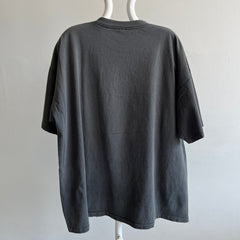 1990s Sun Faded Blank Black Cotton Pocket T-Shirt