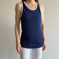 1970s Navy and White Thin and Slouchy Lovely Tank Top