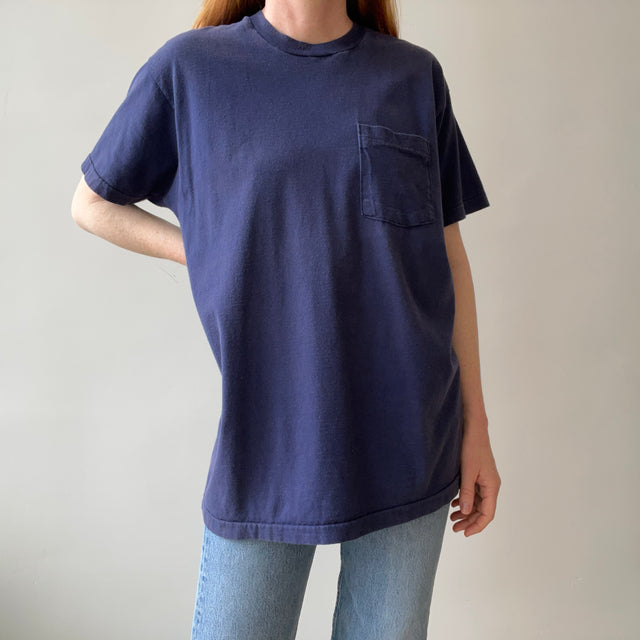 1990s Navy Pocket T-Shirt - Cotton