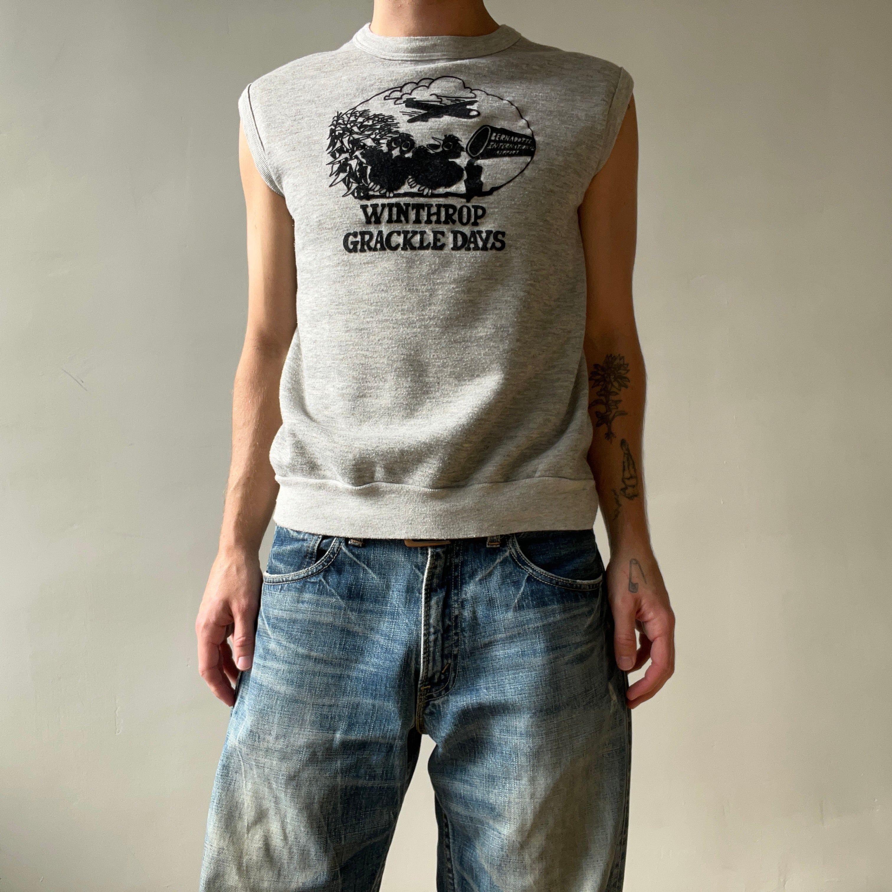 1970s Grey Winthrop Grackle Days Sleeveless Sweatshirt