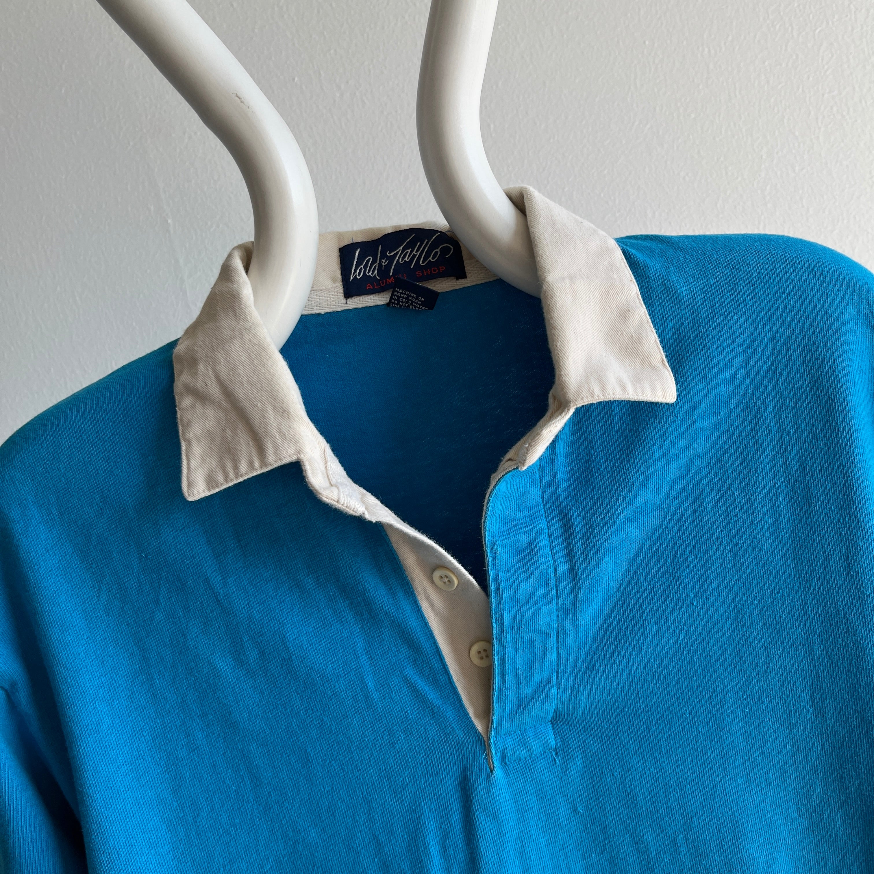1980s Teal Lord & Taylor Polo Sweatshirt/Rugby Shirt with Pouch - !!!!
