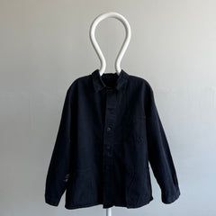 1970s Re Dyed Black Herringbone Twill Nicely Stained Cotton Chore Coat