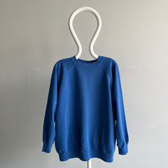 1980s Relaxed Fit Blank Blue Raglan Sweatshirt