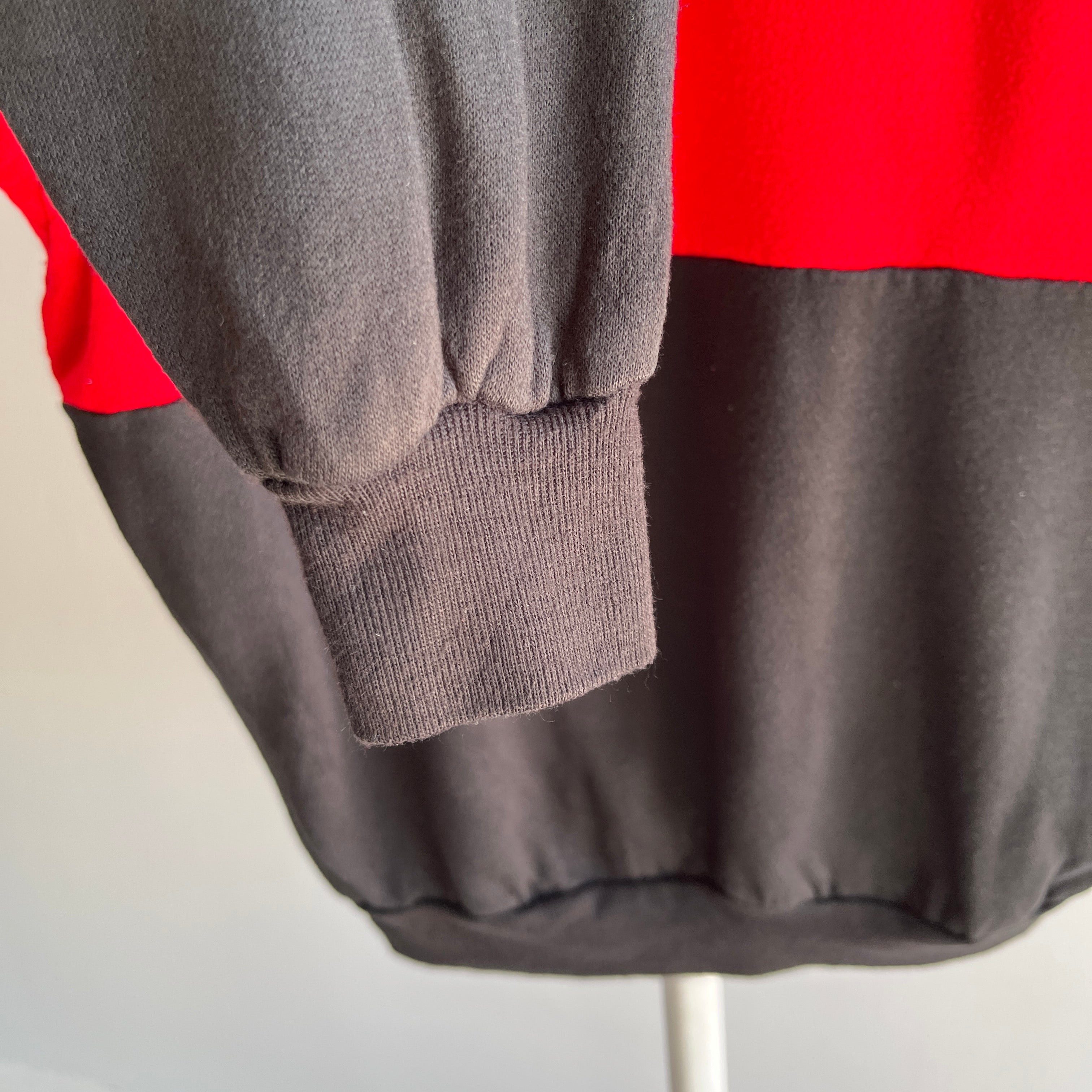 1970s Red and Black Color Block Sweatshirt