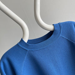 1980s Relaxed Fit Blank Blue Raglan Sweatshirt