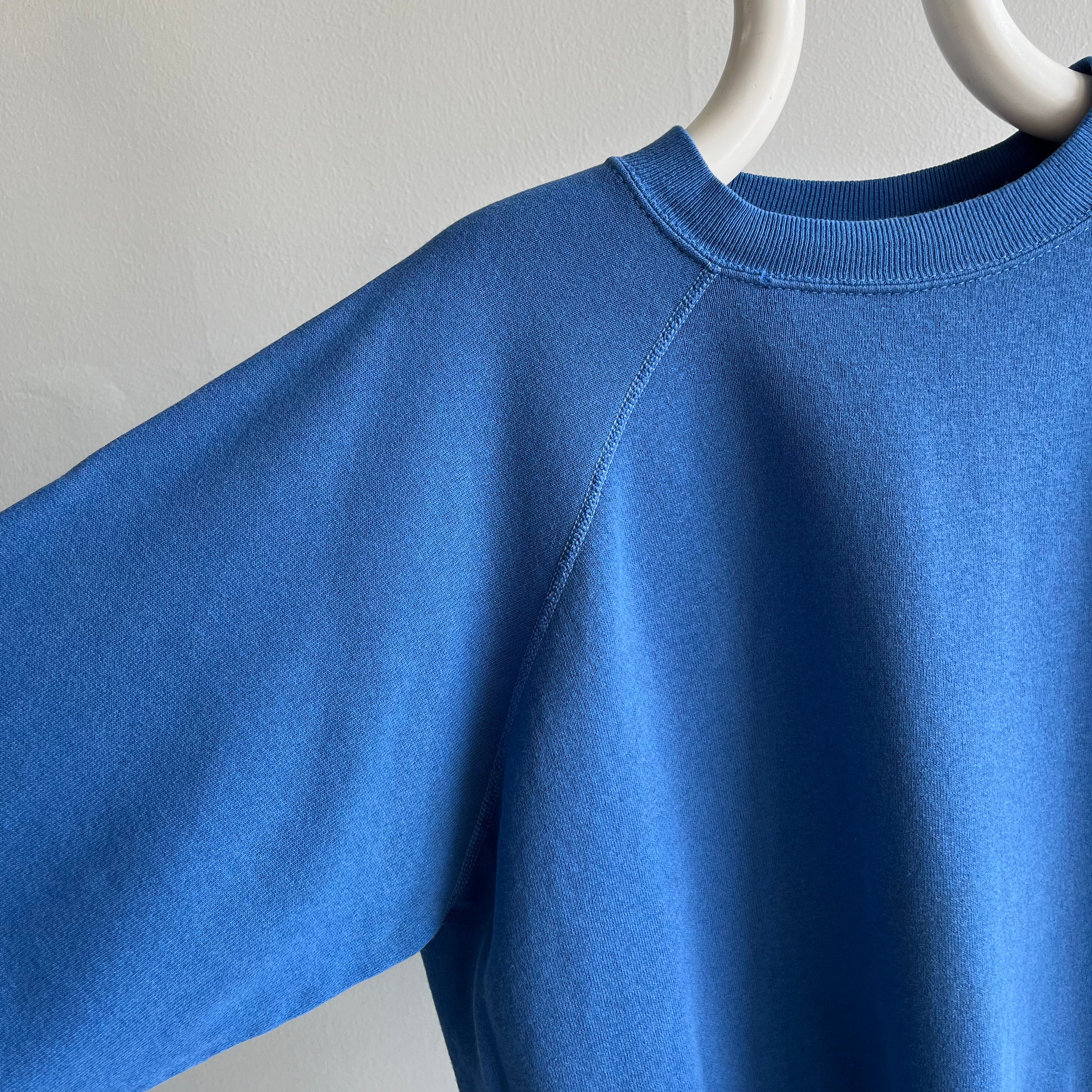 1980s Relaxed Fit Blank Blue Raglan Sweatshirt