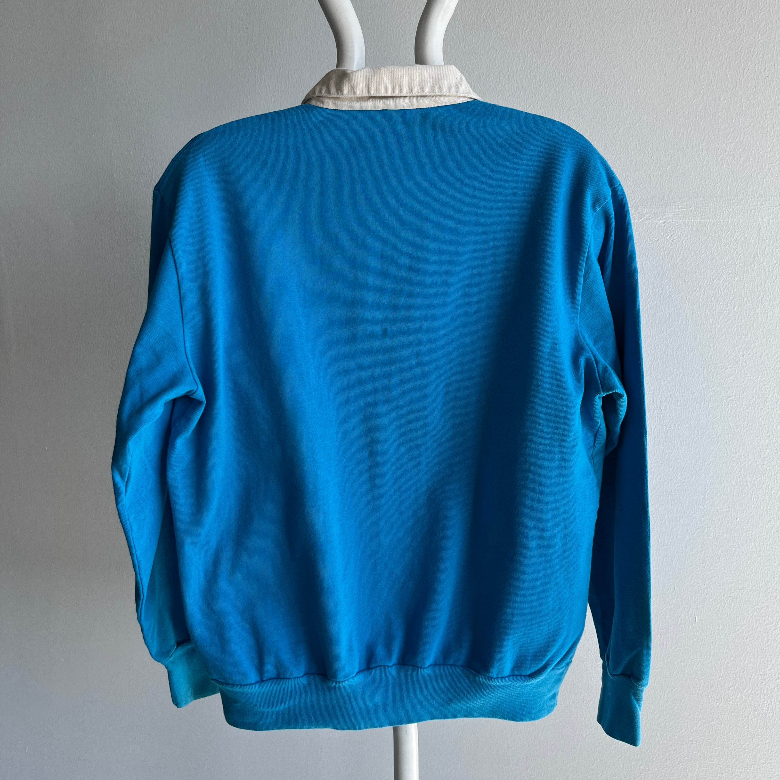 1980s Teal Lord & Taylor Polo Sweatshirt/Rugby Shirt with Pouch - !!!!