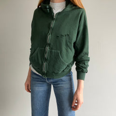 1970s Cotton!!! Waffle Lined Dark Green Beat Up Hoodie - Smaller Size