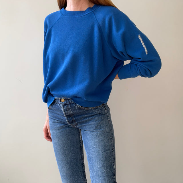 1990s Blank Blue Repaired Sweatshirt