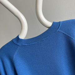 1980s Relaxed Fit Blank Blue Raglan Sweatshirt