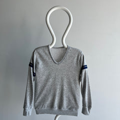 1980s Super Thin Double Stripe V-Neck Sweatshirt