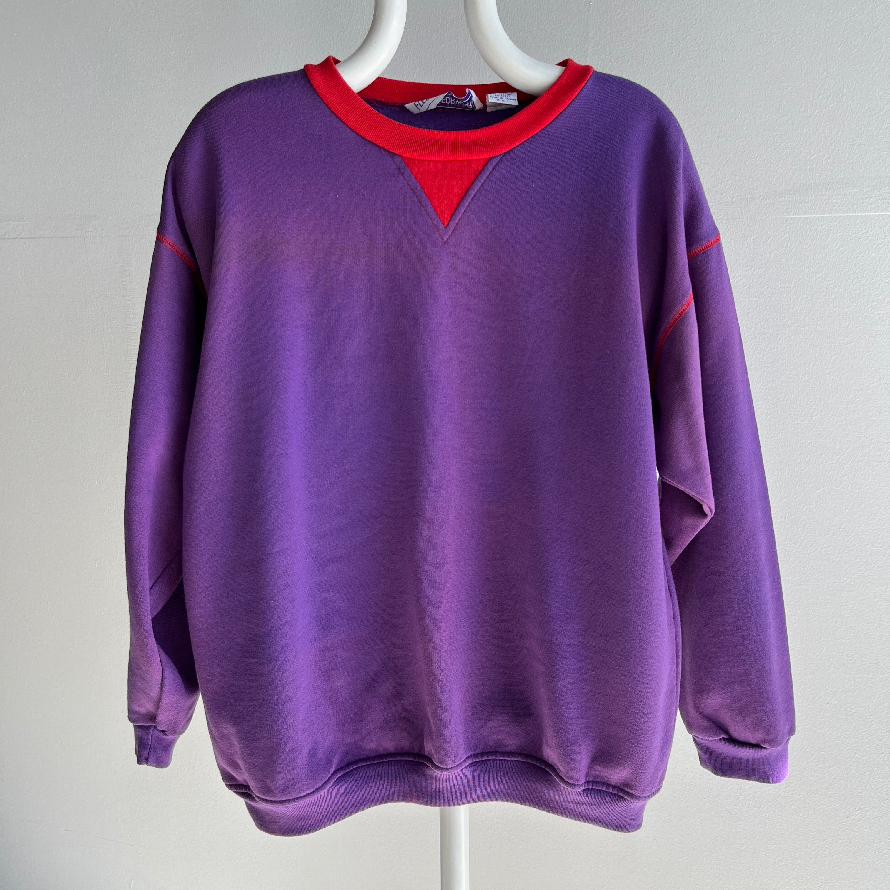 1980s Fleece Forward Two Tone Sun Faded Single V Sweatshirt