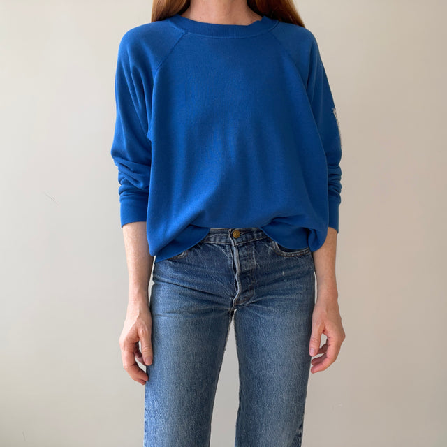 1990s Blank Blue Repaired Sweatshirt