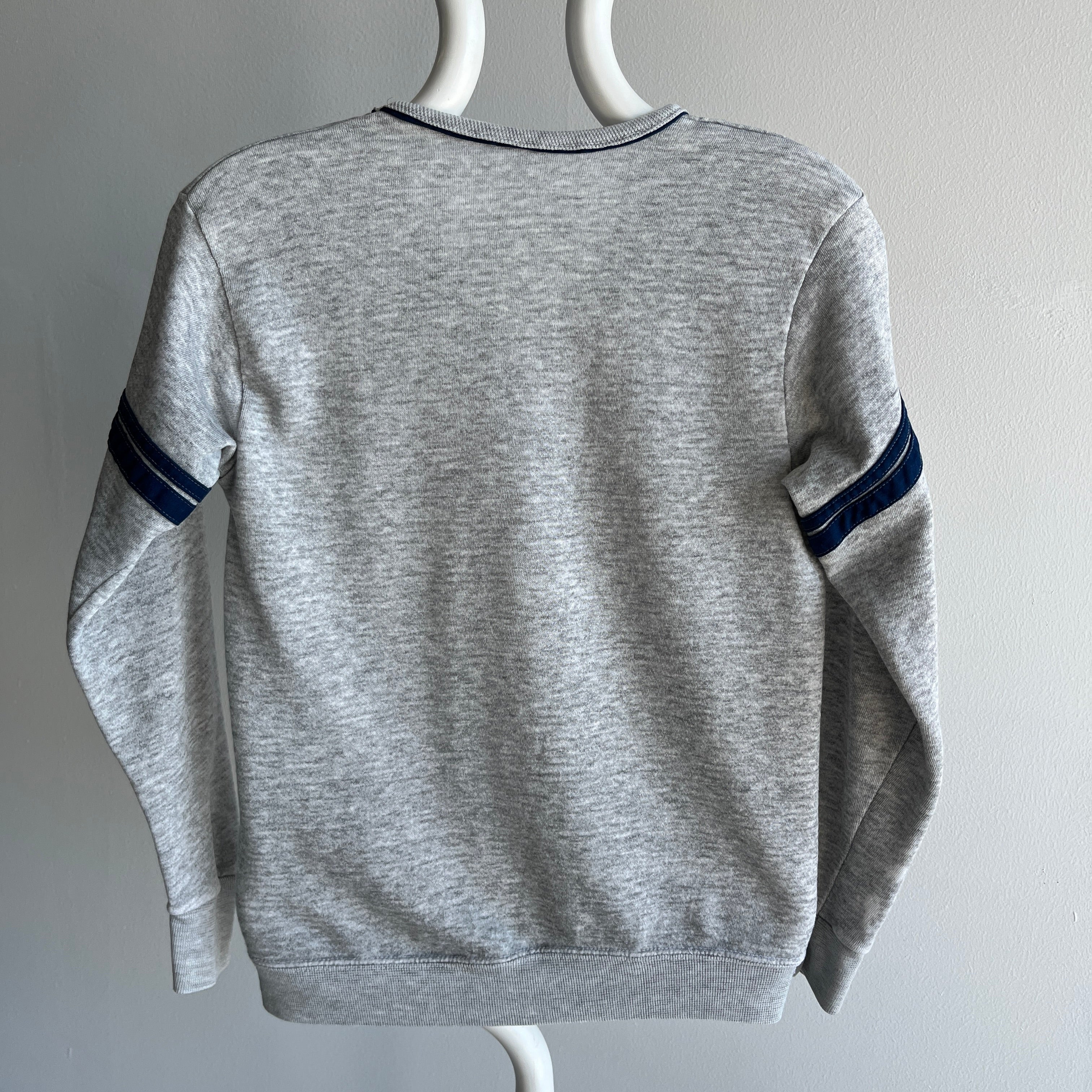 1980s Super Thin Double Stripe V-Neck Sweatshirt