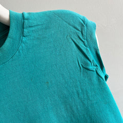 1980s Rad Sun Fading and Whiskering Teal Muscle Pocket Tank - YES!