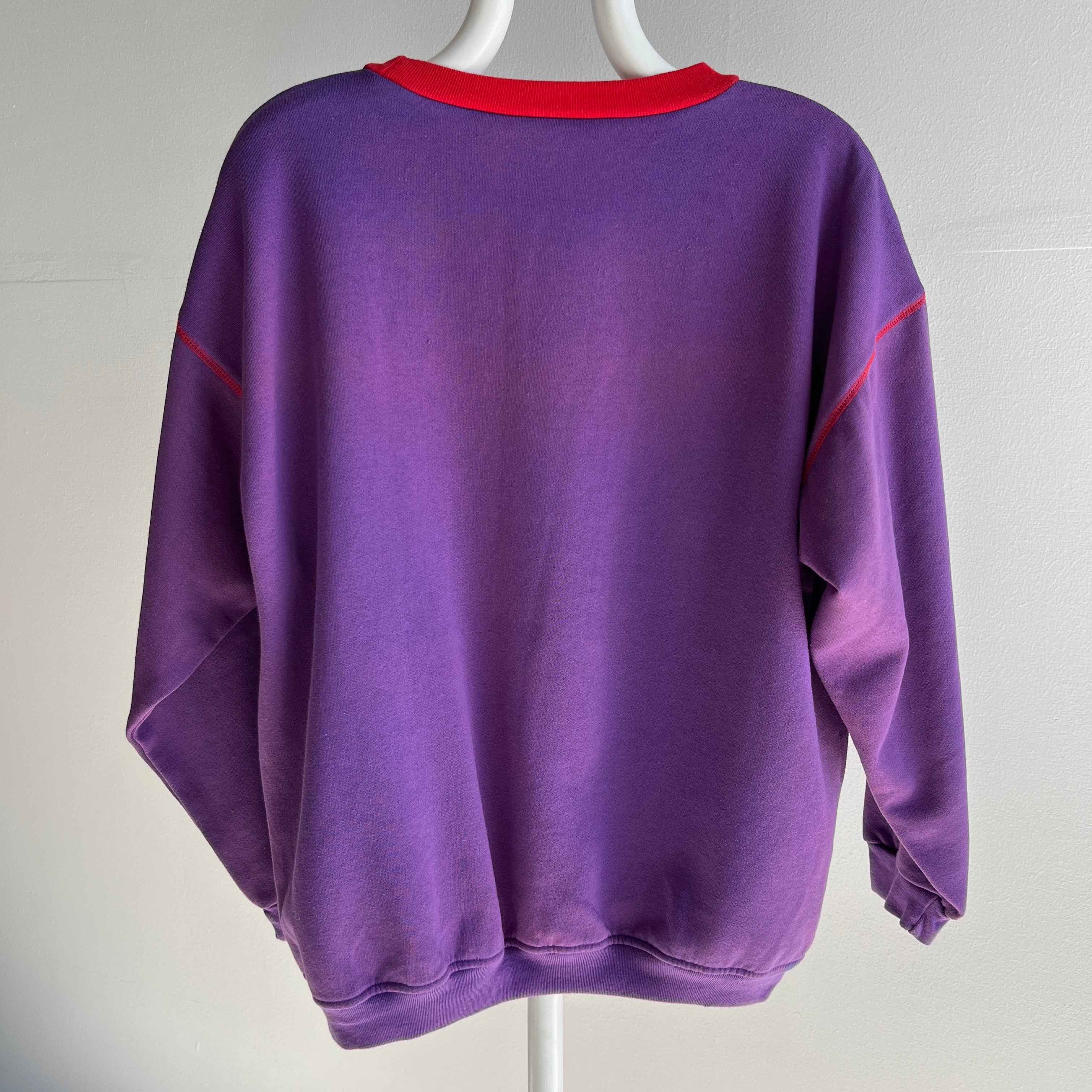 1980s Fleece Forward Two Tone Sun Faded Single V Sweatshirt