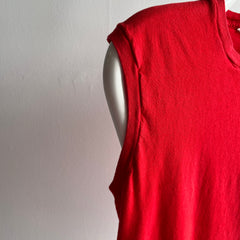 1980s (Early) Blank Red Pocket Muscle Tank with Contrast Stitching - AWWWWW