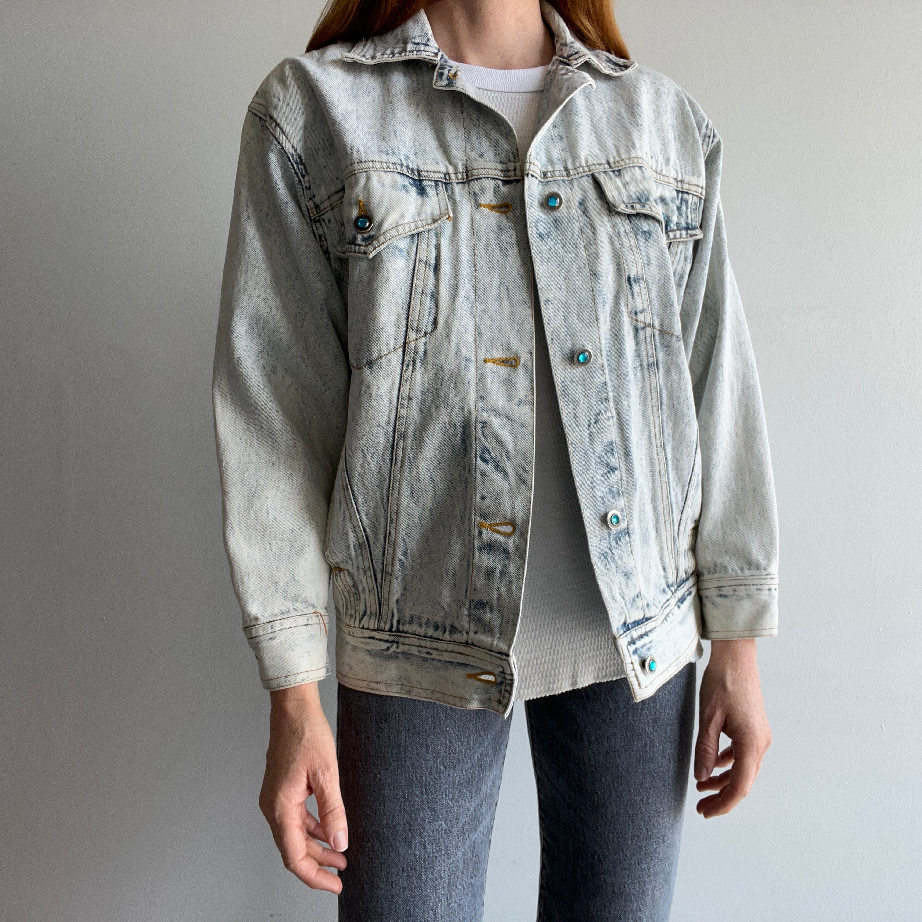 Vintage 90s Jordache Acid Wash Denim Coat / Denim Jacket / 