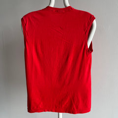 1980s (Early) Blank Red Pocket Muscle Tank with Contrast Stitching - AWWWWW