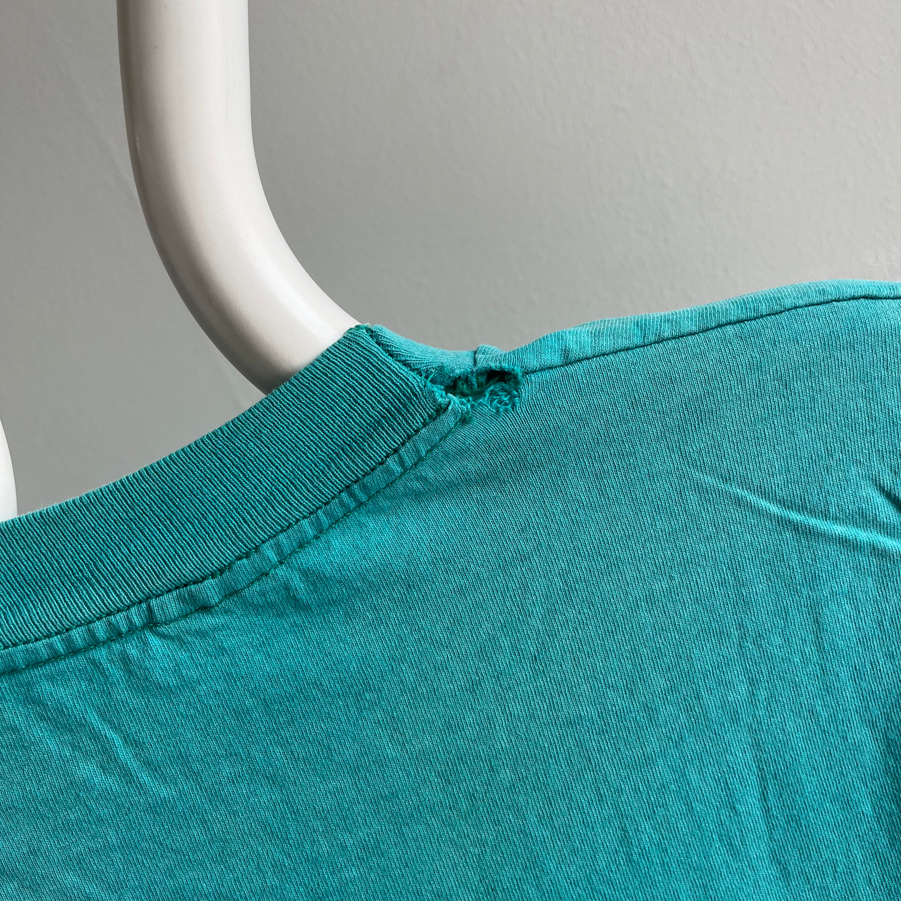 1980s Rad Sun Fading and Whiskering Teal Muscle Pocket Tank - YES!