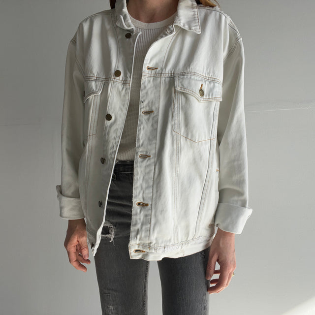 1990s Washed Out Mended and Tattered Denim Jean Jacket