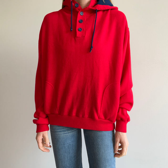 1970/80s Knit Henley Two Tone Hoodie with Pockets!