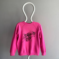 1980s Hot Faded Pink Roses Sweatshirt