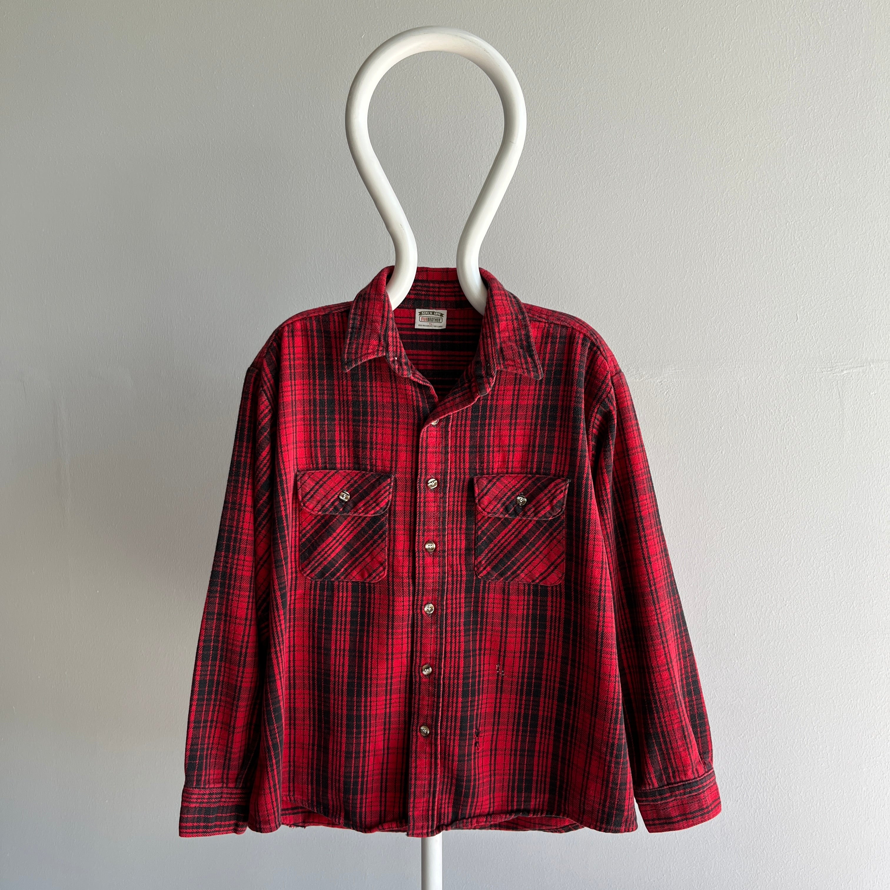 1990s Five Brothers Red and Black Dreamy Cotton Flannel