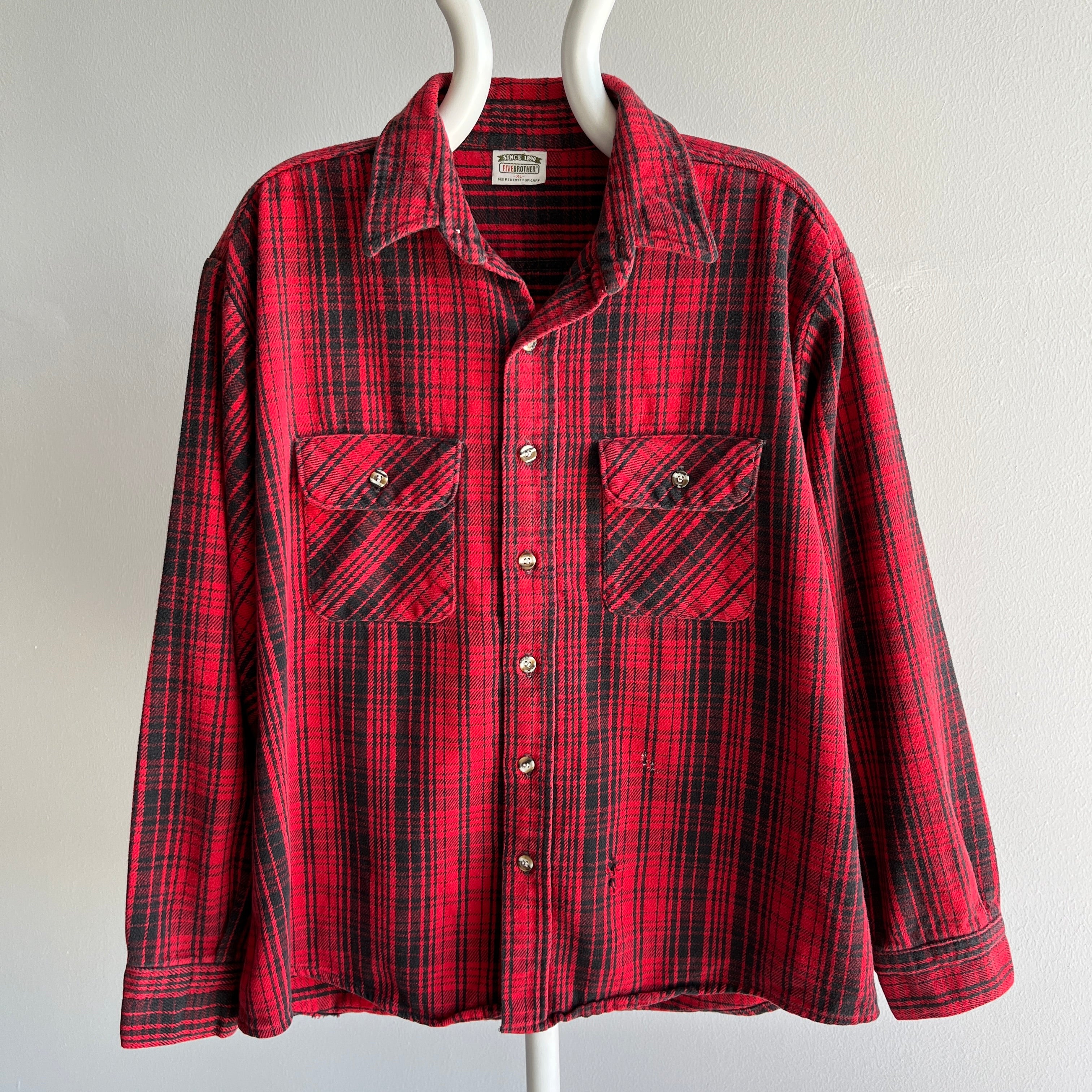 1990s Five Brothers Red and Black Dreamy Cotton Flannel