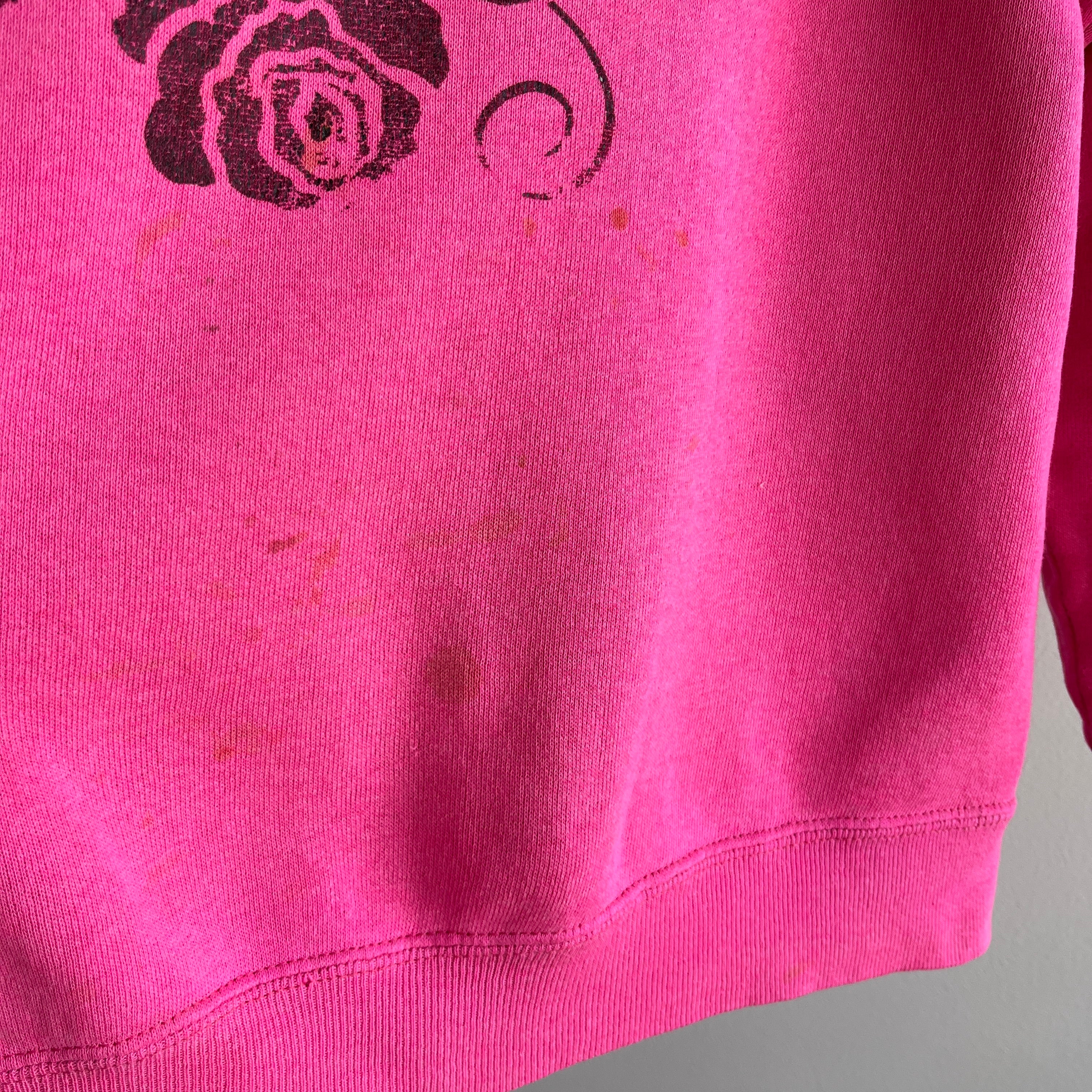 1980s Hot Faded Pink Roses Sweatshirt