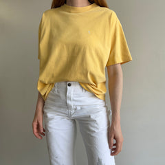 1990s Pale Buttery Yellow HHW Nicely Stained in All the Right Ways Cotton T-Shirt