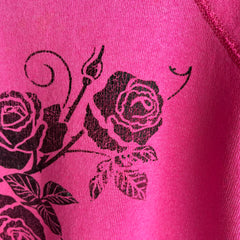 1980s Hot Faded Pink Roses Sweatshirt