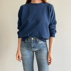 1980s Mostly Cotton Blank Navy Raglan - A Gem