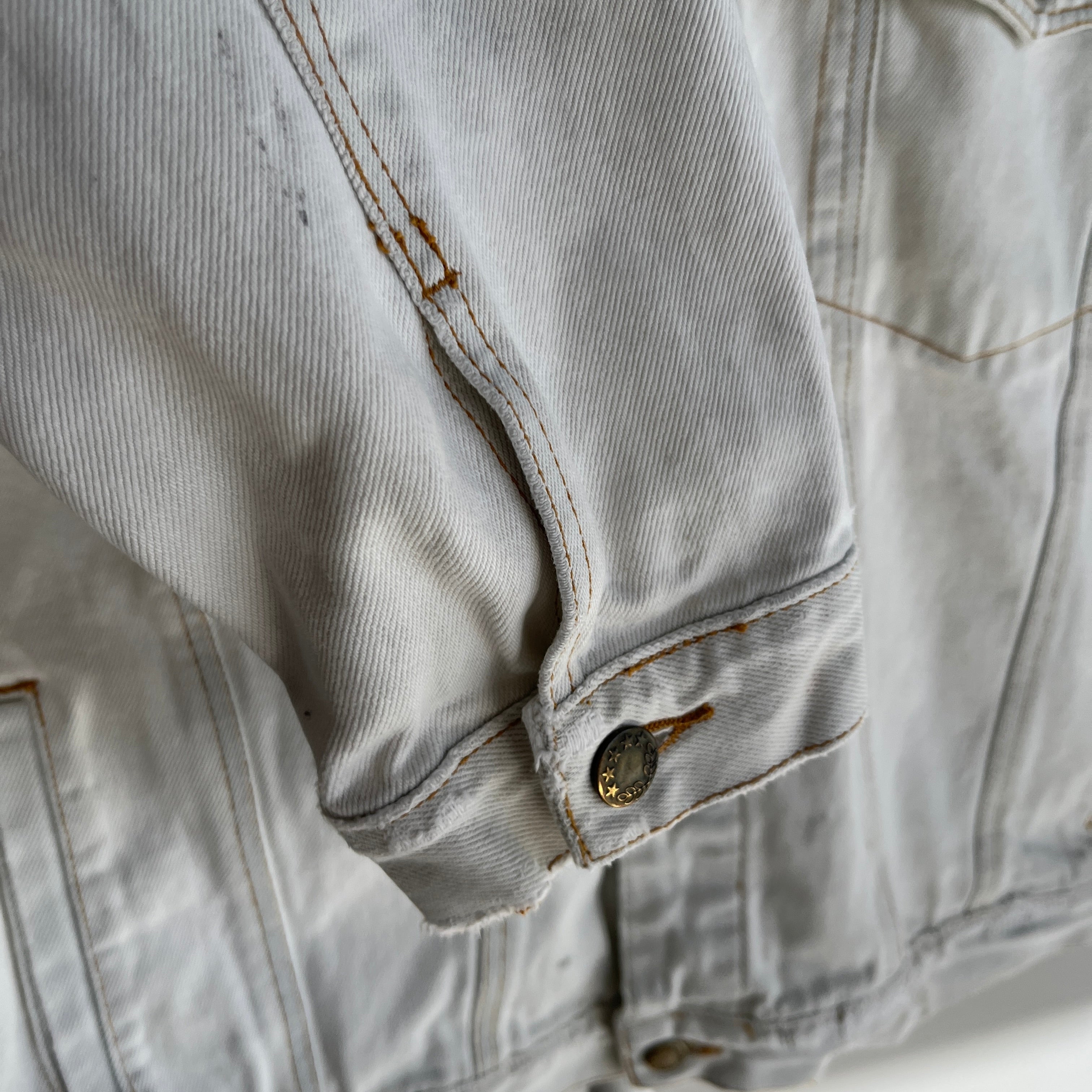 1990s Washed Out Mended and Tattered Denim Jean Jacket