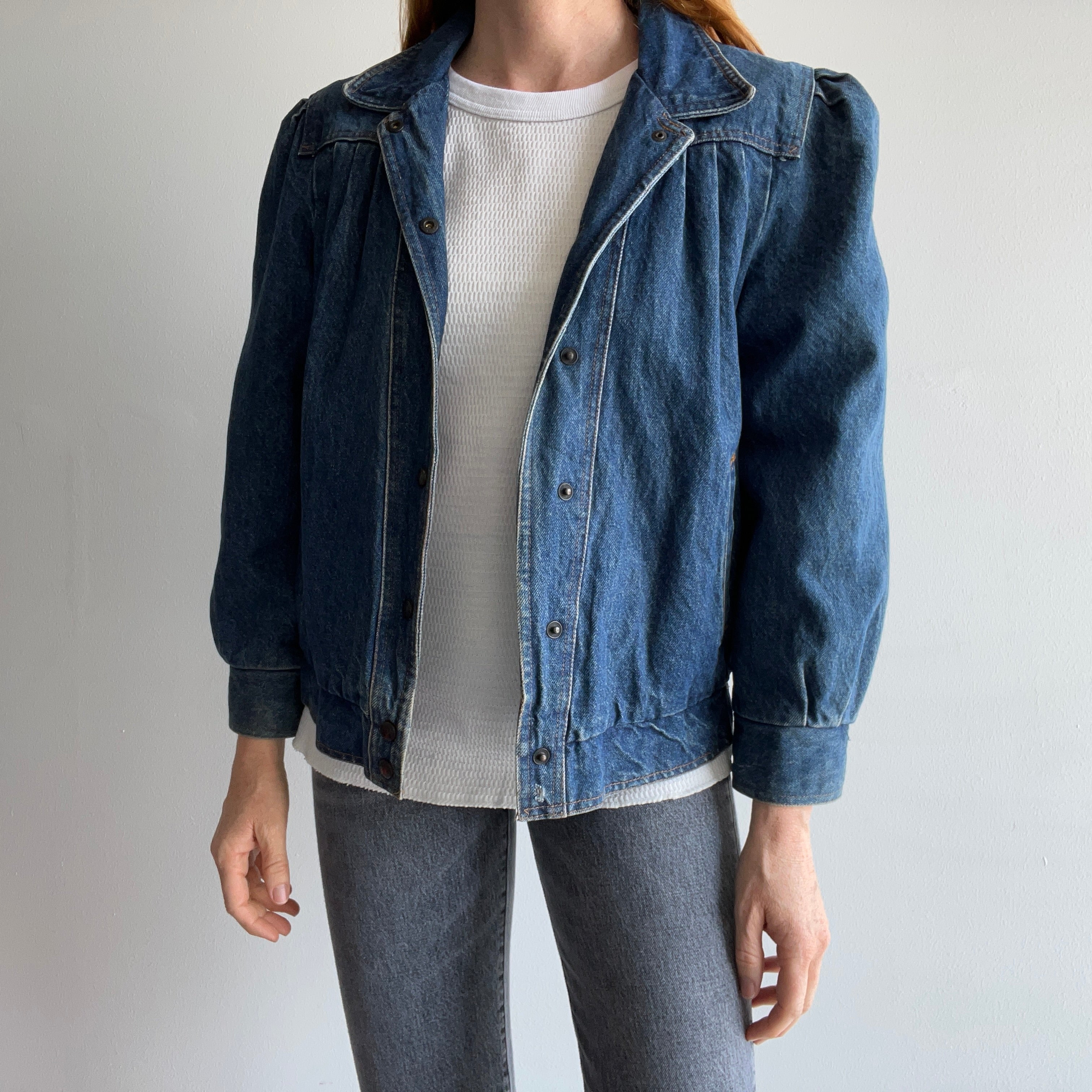 1980s Sergio Valente Flannel Lined Pleated Delightful Denim Jean Jacket