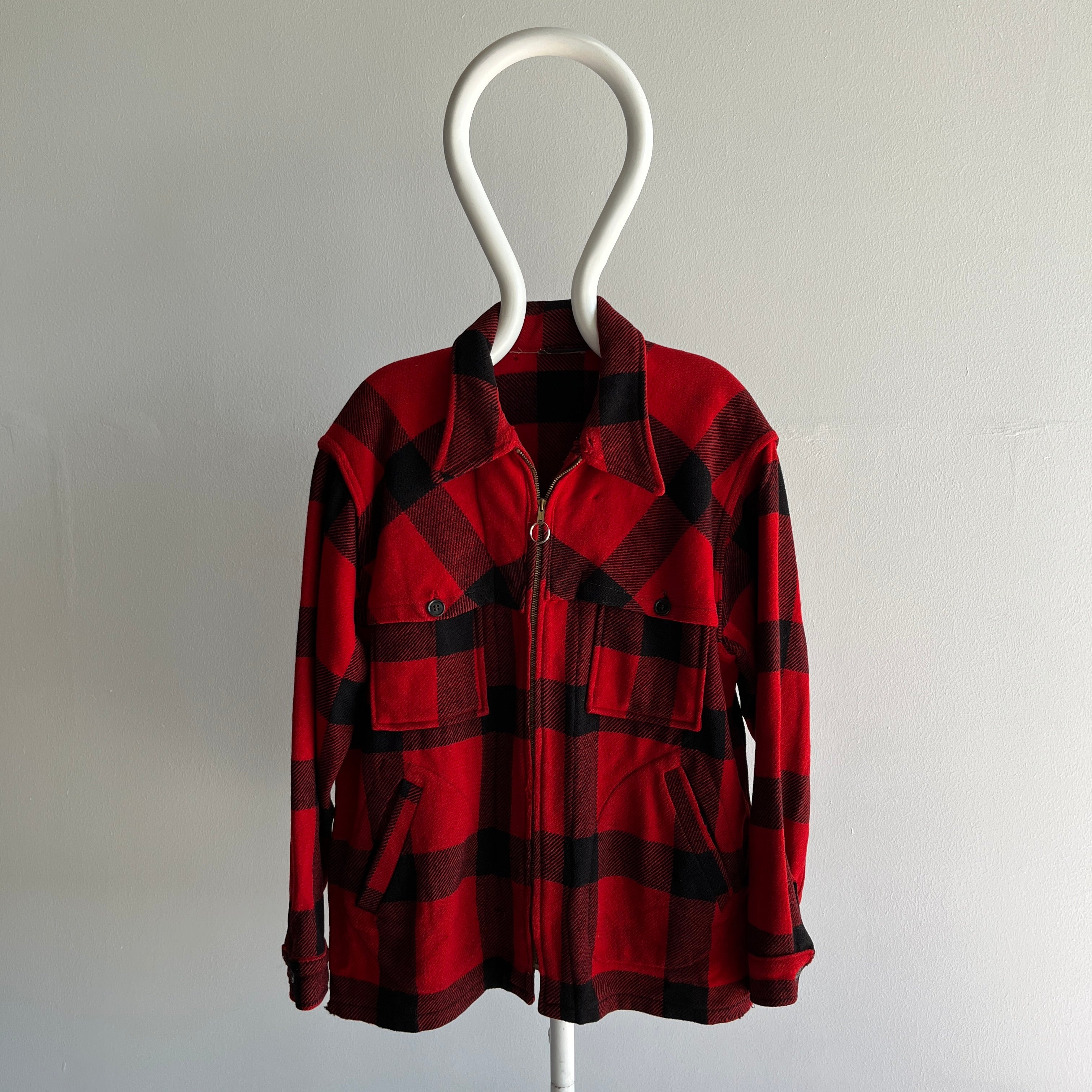 1970s Buffalo Plaid Wool Hunting Jacket without Lining - WOWOWOW