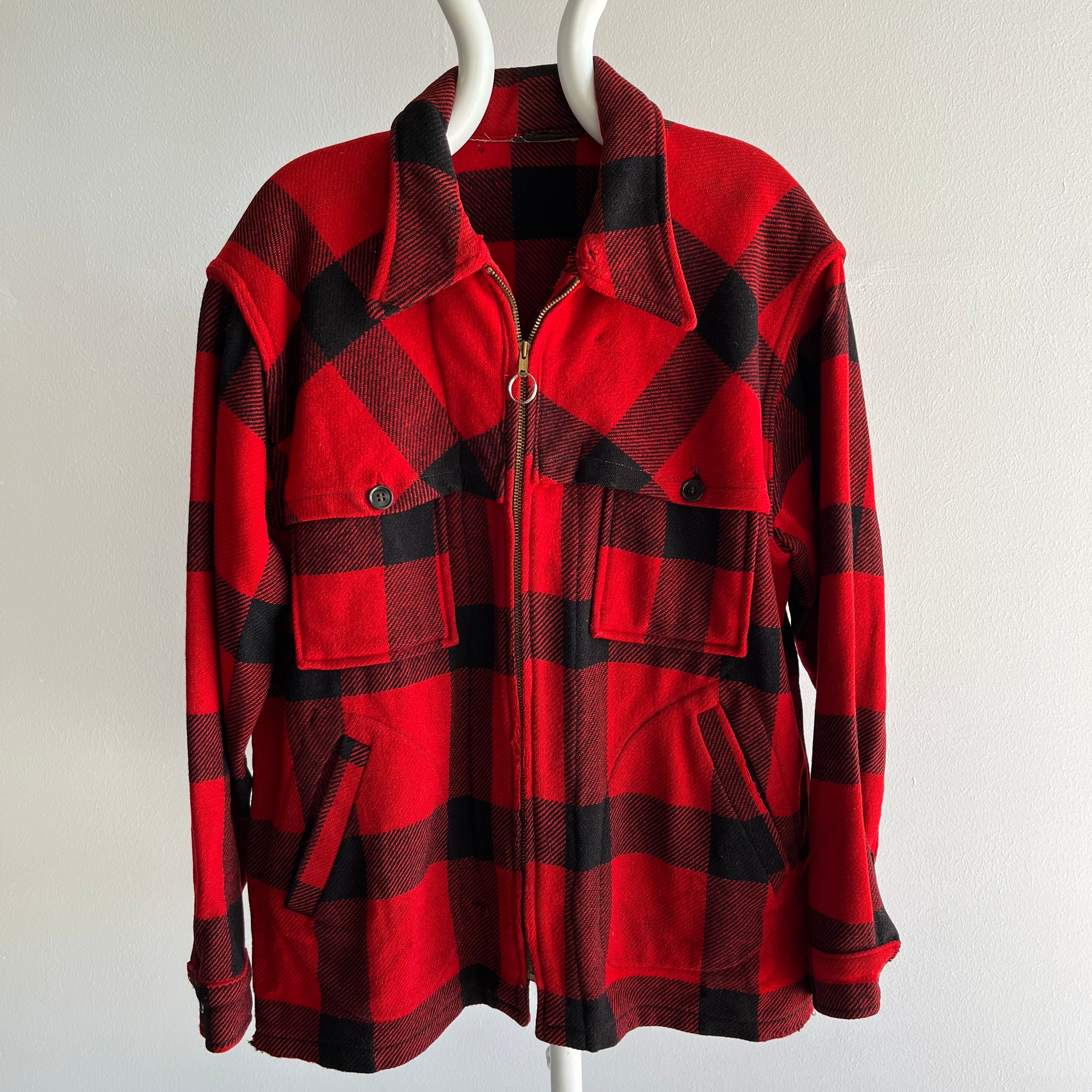 1970s Buffalo Plaid Wool Hunting Jacket without Lining - WOWOWOW