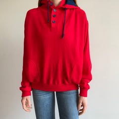 1970/80s Knit Henley Two Tone Hoodie with Pockets!