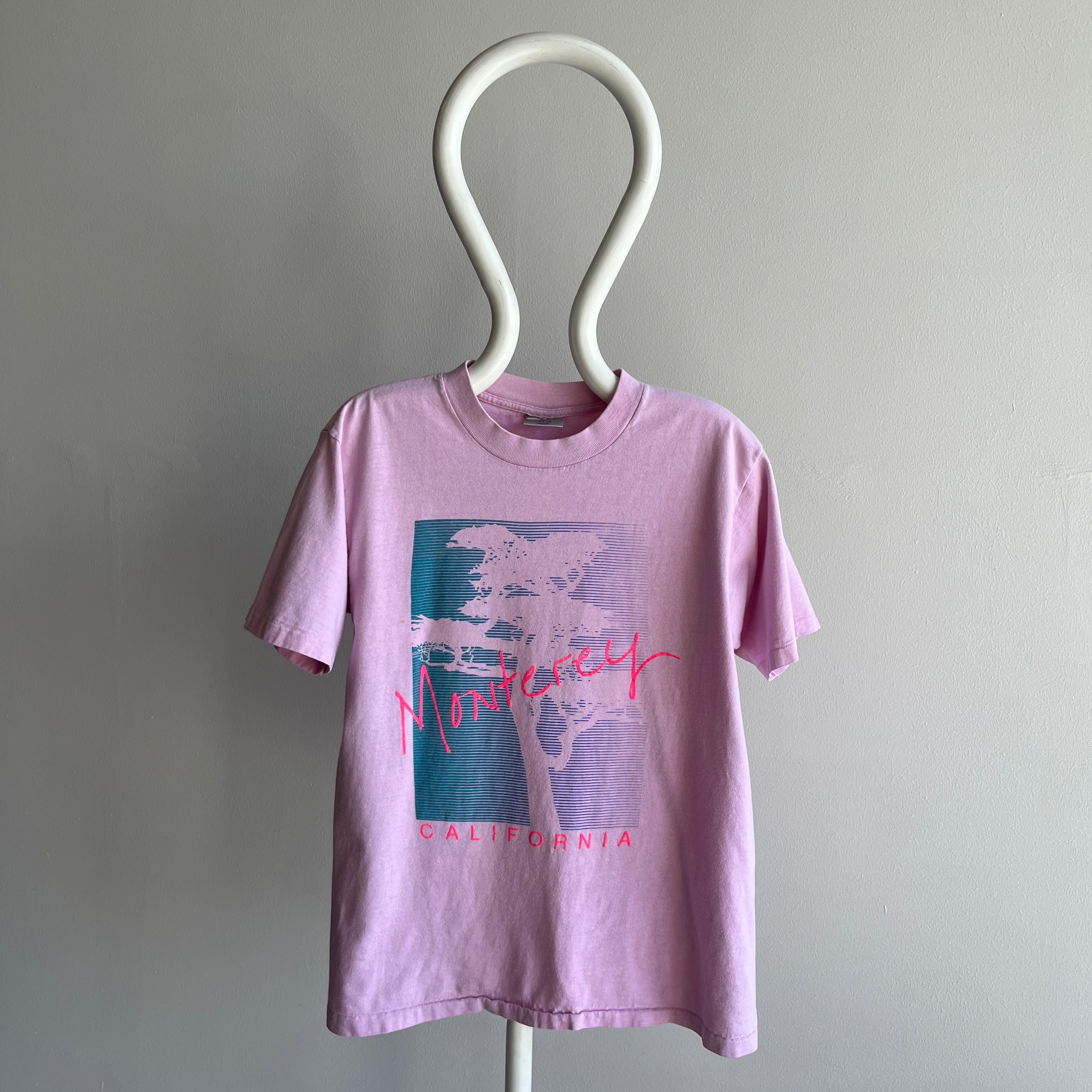 1980s Monterey California Faded Lilac/Pink Cotton T-Shirt