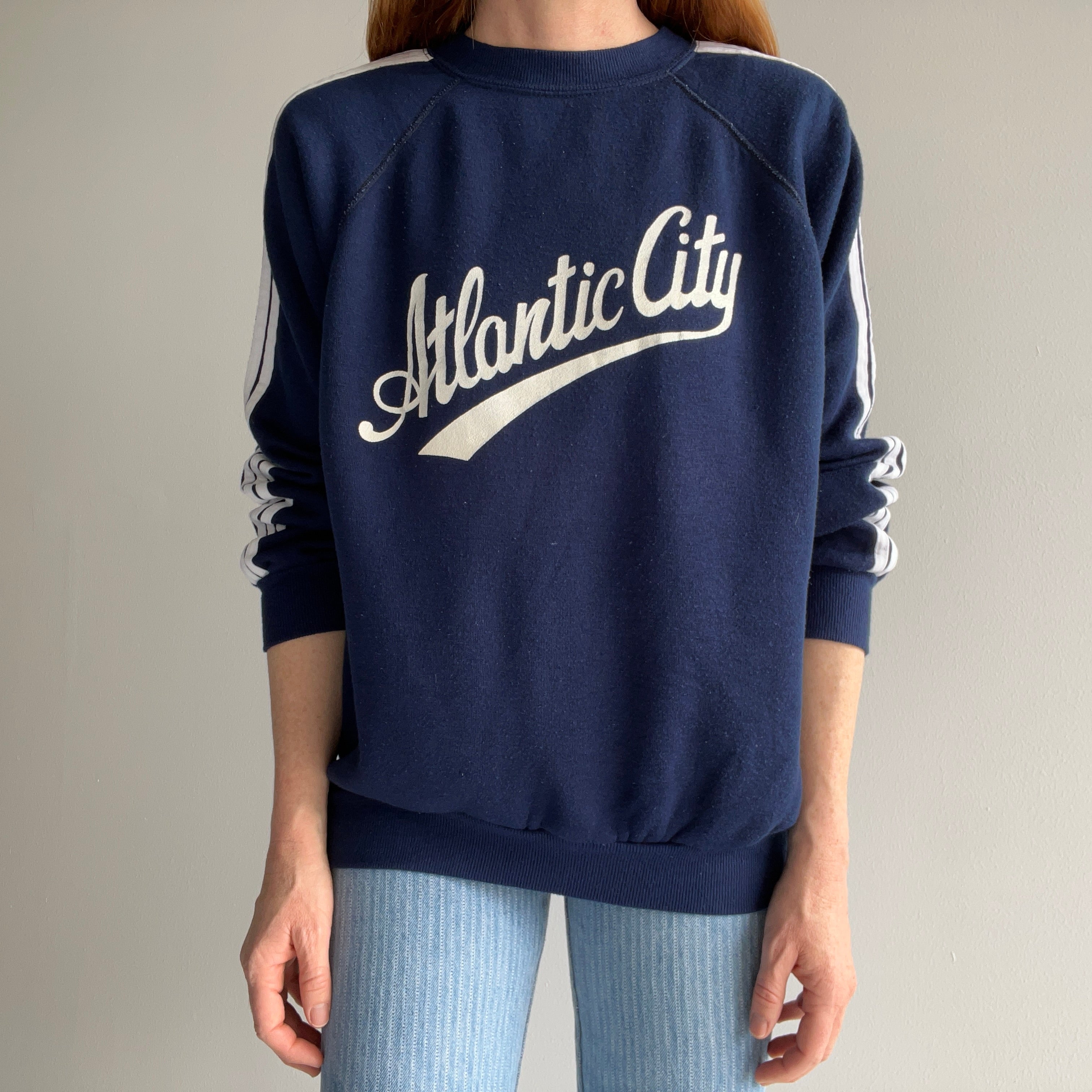 1970s Atlantic City Triple Stripe Warm Up Sweatshirt - Oh My