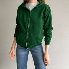 1970s Zip Up Green Acrylic Zip Up Hoodie - Excellent Cond.