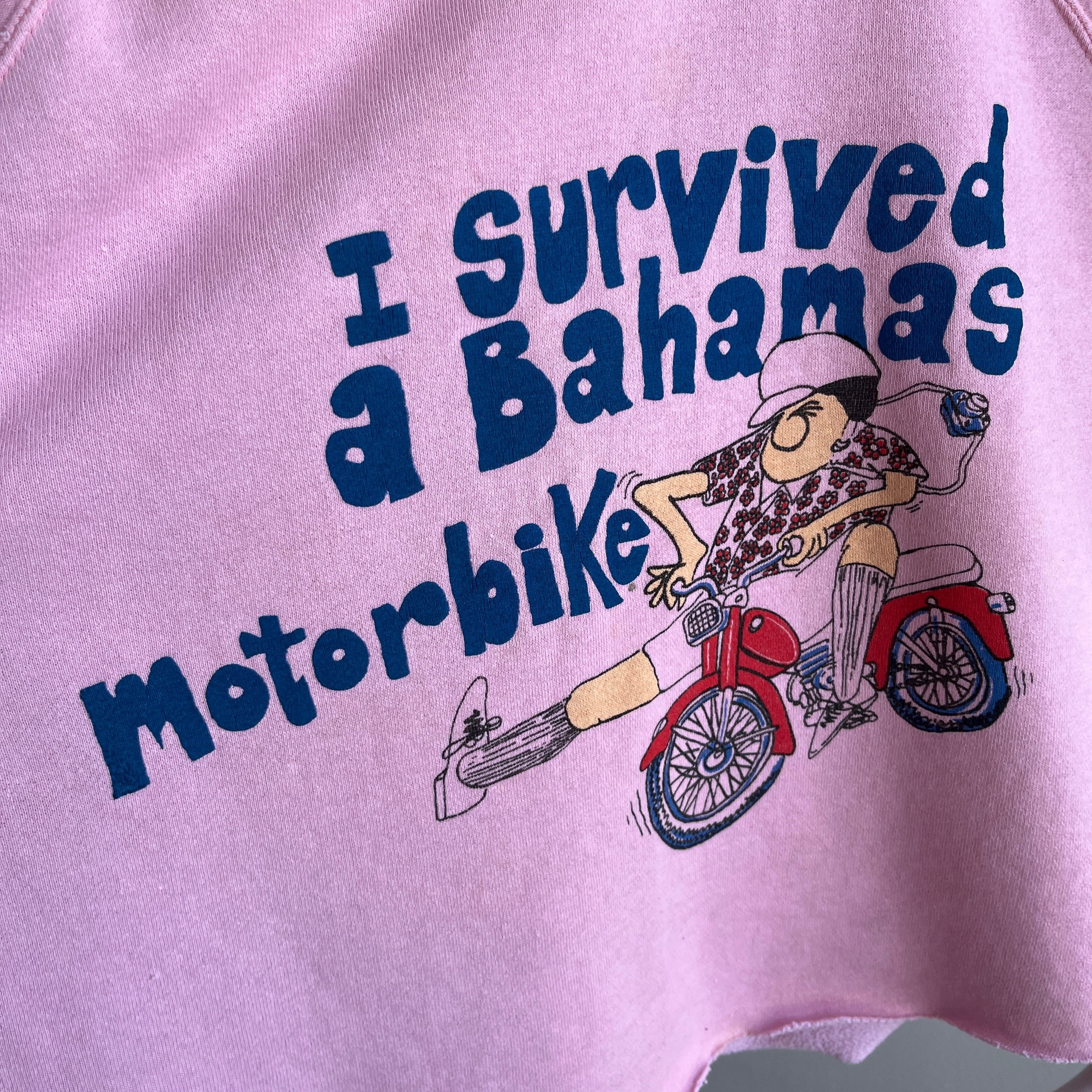 1980s I Survived a Bahamas Motorbike DIY Cut Up Sweatshirt Warm Up