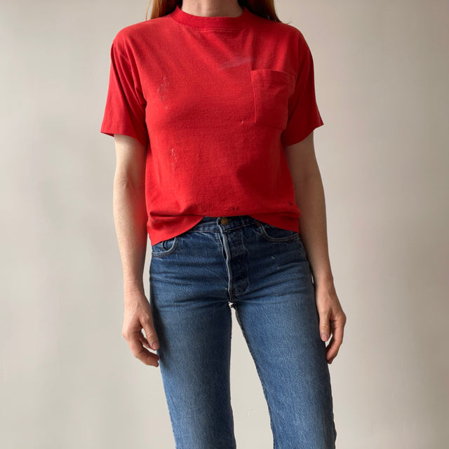 1980s Super Stained Red Pocket T-Shirt