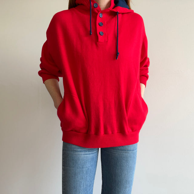 1970/80s Knit Henley Two Tone Hoodie with Pockets!