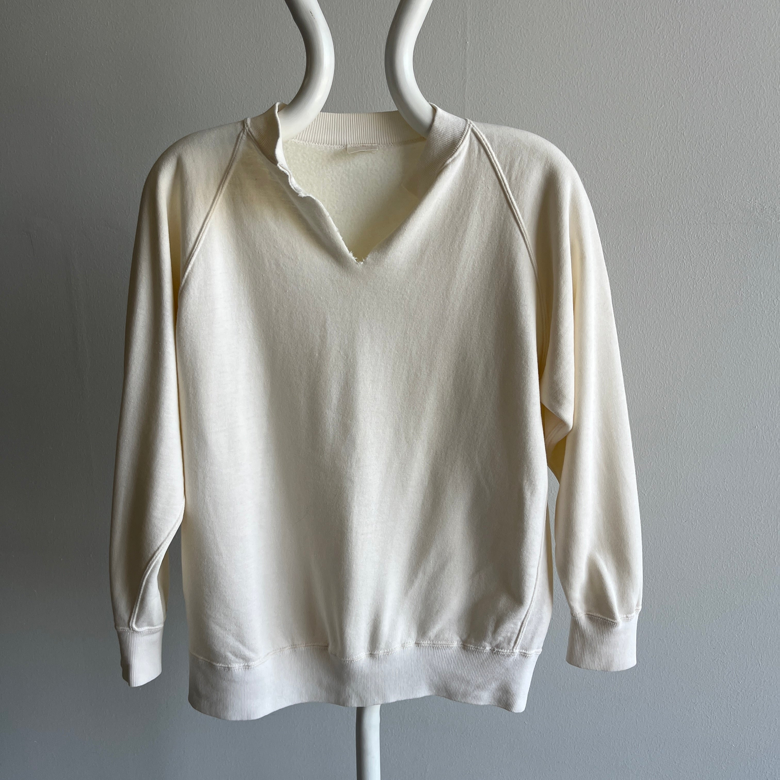 1970/80s Light Ecru/Off White Cut Neck Raglan - So Soft