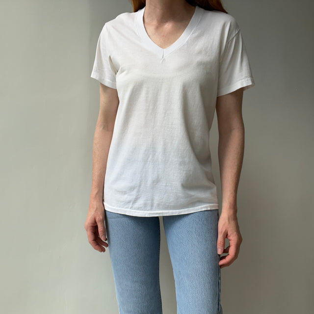 1980s Age Stained Cotton Hanes V-Neck T-Shirt