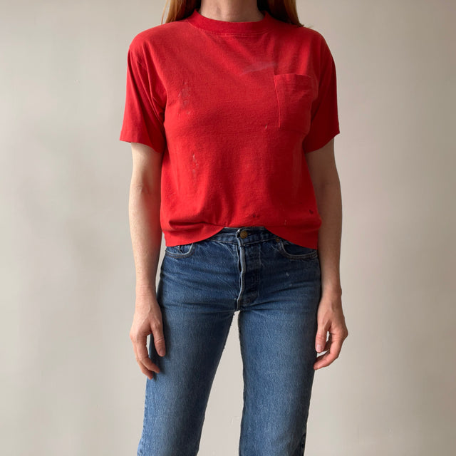 1980s Super Stained Red Pocket T-Shirt