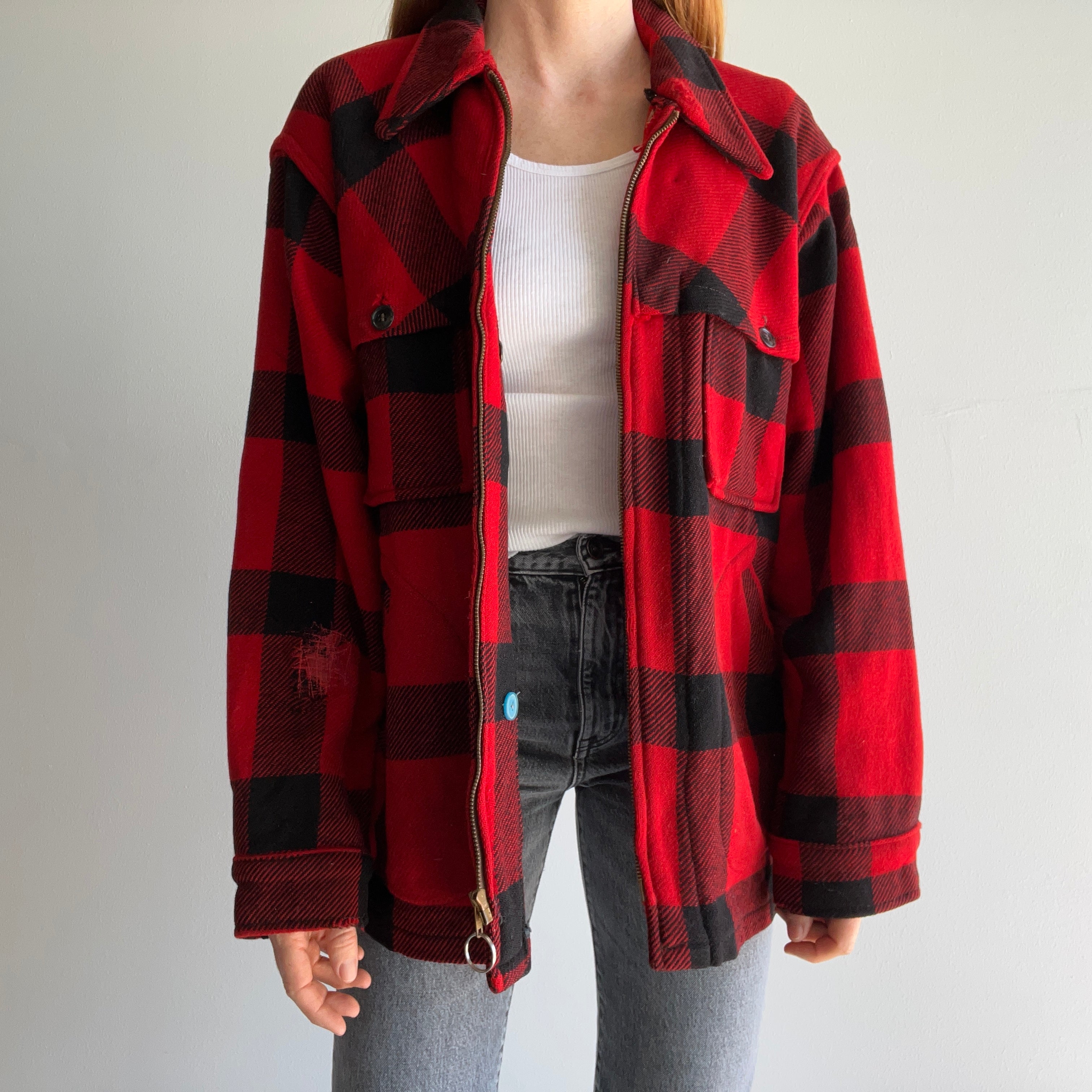 1970s Buffalo Plaid Wool Hunting Jacket without Lining - WOWOWOW